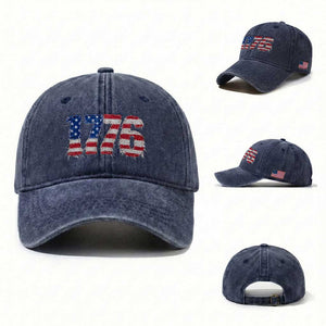 Distressed Faux Patchwork 1776 USA Flag Washed Cotton Baseball Cap Vintage Effect Printing Patriotic Graphic 4th Of July Independence Day