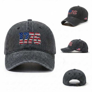 Distressed Faux Patchwork 1776 USA Flag Washed Cotton Baseball Cap Vintage Effect Printing Patriotic Graphic 4th Of July Independence Day