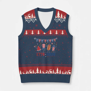 250 Years American 1776 2026 V-Neck Knit Sweater Vest Patriotic Watermelon Hotdog Firework 250th 4th July Independence Day