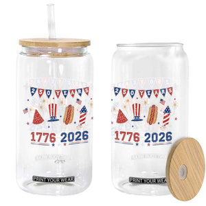 250 Years American 1776 2026 Glass Can Patriotic Watermelon Hotdog Firework 250th 4th July Independence Day