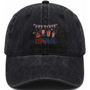 250 Years American 1776 2026 Washed Cotton Baseball Cap Patriotic Watermelon Hotdog Firework 250th 4th July Independence Day