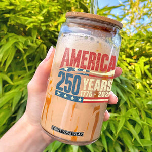 250th Anniversary USA Glass Can Retro 250 Years American 1776 2026 US Flag