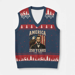 America 250 Years Abraham Lincoln V-Neck Knit Sweater Vest Retro Eagle 250th Anniversary USA Flag 1776 2026