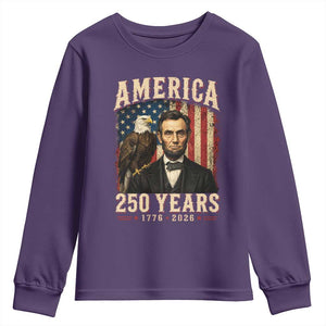 America 250 Years Abraham Lincoln Youth Sweatshirt Retro Eagle 250th Anniversary USA Flag 1776 2026