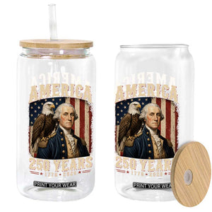 America 250 Years George Washington Glass Can Retro Eagle 250th Anniversary USA Flag 1776 2026