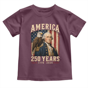 America 250 Years George Washington Toddler T Shirt Retro Eagle 250th Anniversary USA Flag 1776 2026