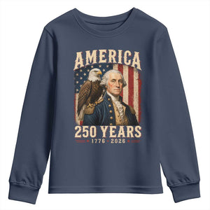 America 250 Years George Washington Youth Sweatshirt Retro Eagle 250th Anniversary USA Flag 1776 2026