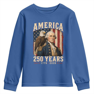 America 250 Years George Washington Youth Sweatshirt Retro Eagle 250th Anniversary USA Flag 1776 2026