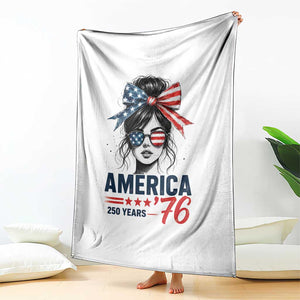 America 250 Years Throw Blanket 250th Anniversary USA Patriotic Girl Messy Bun 1776 2026