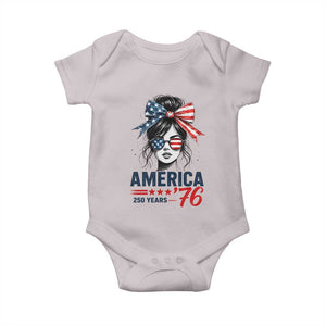 America 250 Years Baby Onesie 250th Anniversary USA Patriotic Girl Messy Bun 1776 2026