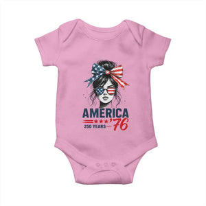 America 250 Years Baby Onesie 250th Anniversary USA Patriotic Girl Messy Bun 1776 2026