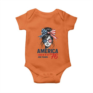 America 250 Years Baby Onesie 250th Anniversary USA Patriotic Girl Messy Bun 1776 2026