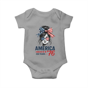 America 250 Years Baby Onesie 250th Anniversary USA Patriotic Girl Messy Bun 1776 2026