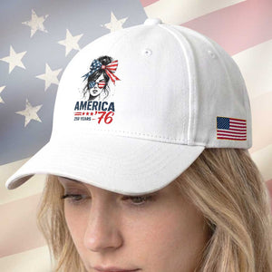 America 250 Years Baseball Cap 250th Anniversary USA Patriotic Girl Messy Bun 1776 2026