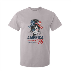 America 250 Years T Shirt For Kid 250th Anniversary USA Patriotic Girl Messy Bun 1776 2026