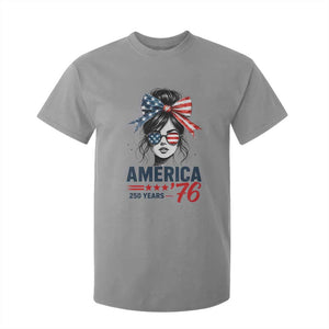 America 250 Years T Shirt For Kid 250th Anniversary USA Patriotic Girl Messy Bun 1776 2026