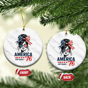America 250 Years Ceramic Ornament 250th Anniversary USA Patriotic Girl Messy Bun 1776 2026