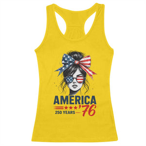 America 250 Years Racerback Tank Top 250th Anniversary USA Patriotic Girl Messy Bun 1776 2026