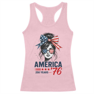 America 250 Years Racerback Tank Top 250th Anniversary USA Patriotic Girl Messy Bun 1776 2026