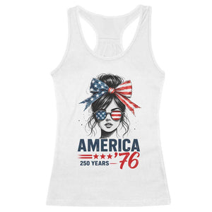 America 250 Years Racerback Tank Top 250th Anniversary USA Patriotic Girl Messy Bun 1776 2026