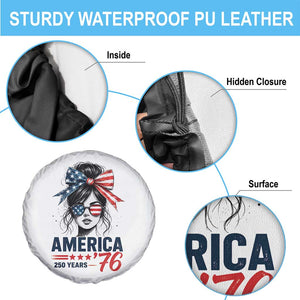 America 250 Years Spare Tire Cover 250th Anniversary USA Patriotic Girl Messy Bun 1776 2026