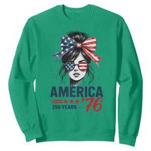 America 250 Years Sweatshirt 250th Anniversary USA Patriotic Girl Messy Bun 1776 2026