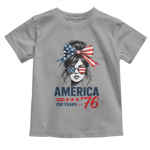 America 250 Years Toddler T Shirt 250th Anniversary USA Patriotic Girl Messy Bun 1776 2026