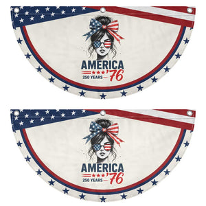 America 250 Years Patriotic Fan Flag 250th Anniversary USA Girl Messy Bun 1776 2026