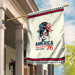 America 250 Years Patriotic Garden Flag 250th Anniversary USA Girl Messy Bun 1776 2026