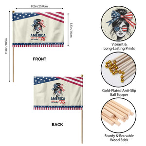 America 250 Years Patriotic Handheld Flag 250th Anniversary USA Girl Messy Bun 1776 2026