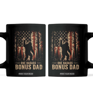 One Badass Bonus Dad Coffee Mug Vintage Bigfoot Stepdad American Flag TS10 Black Print Your Wear