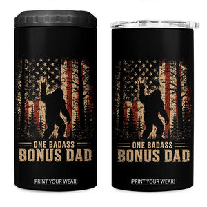 One Badass Bonus Dad 4 in 1 Can Cooler Tumbler Vintage Bigfoot Stepdad American Flag TS10 One Size: 16 oz Black Print Your Wear