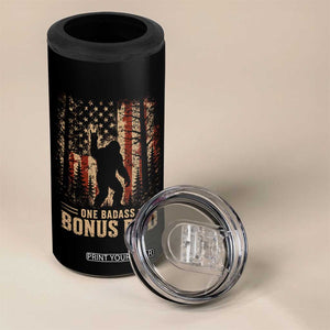 One Badass Bonus Dad 4 in 1 Can Cooler Tumbler Vintage Bigfoot Stepdad American Flag TS10 Print Your Wear