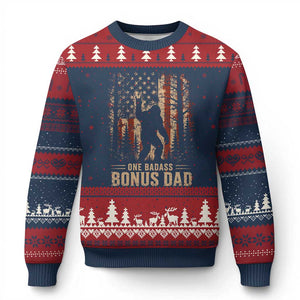 One Badass Bonus Dad Ugly Christmas Sweater Vintage Bigfoot Stepdad American Flag TS10 Navy Red Print Your Wear