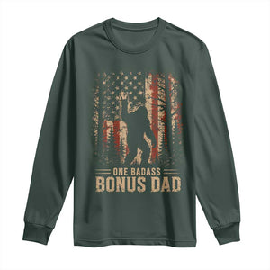 One Badass Bonus Dad Long Sleeve Shirt Vintage Bigfoot Stepdad American Flag TS10 Dark Forest Green Print Your Wear