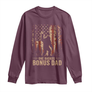 One Badass Bonus Dad Long Sleeve Shirt Vintage Bigfoot Stepdad American Flag TS10 Maroon Print Your Wear