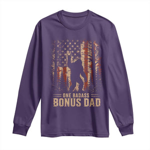 One Badass Bonus Dad Long Sleeve Shirt Vintage Bigfoot Stepdad American Flag TS10 Purple Print Your Wear