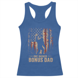 One Badass Bonus Dad Racerback Tank Top Vintage Bigfoot Stepdad American Flag TS10 Royal Blue Print Your Wear