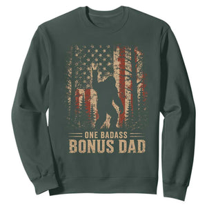One Badass Bonus Dad Sweatshirt Vintage Bigfoot Stepdad American Flag TS10 Dark Forest Green Print Your Wear