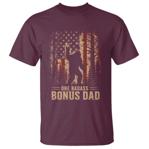 One Badass Bonus Dad T Shirt Vintage Bigfoot Stepdad American Flag TS10 Maroon Print Your Wear