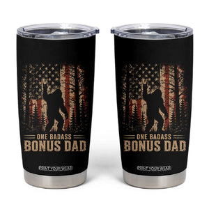 One Badass Bonus Dad Tumbler Cup Vintage Bigfoot Stepdad American Flag TS10 Black Print Your Wear