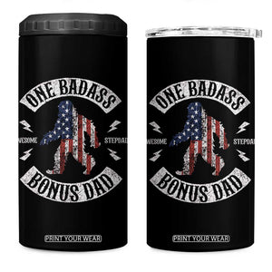 One Badass Bonus Dad 4 in 1 Can Cooler Tumbler Vintage Bigfoot Stepdad Birthday Step Dad US Flag TS10 One Size: 16 oz Black Print Your Wear