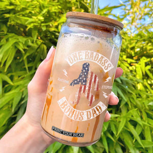 One Badass Bonus Dad Glass Can Vintage Bigfoot Stepdad Birthday Step Dad US Flag TS10 Black Print Your Wear