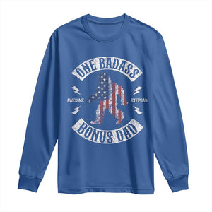 One Badass Bonus Dad Long Sleeve Shirt Vintage Bigfoot Stepdad Birthday Step Dad US Flag TS10 Royal Blue Print Your Wear