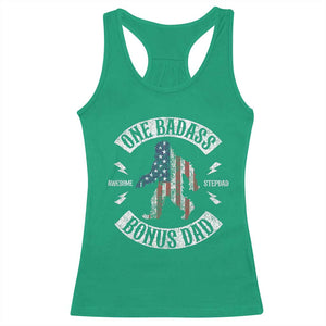 One Badass Bonus Dad Racerback Tank Top Vintage Bigfoot Stepdad Birthday Step Dad US Flag TS10 Irish Green Print Your Wear