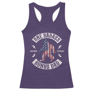 One Badass Bonus Dad Racerback Tank Top Vintage Bigfoot Stepdad Birthday Step Dad US Flag TS10 Purple Print Your Wear
