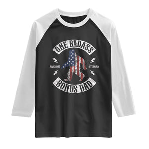 One Badass Bonus Dad Raglan Shirt Vintage Bigfoot Stepdad Birthday Step Dad US Flag TS10 Black White Print Your Wear