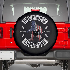 One Badass Bonus Dad Spare Tire Cover Vintage Bigfoot Stepdad Birthday Step Dad US Flag TS10 Black Print Your Wear