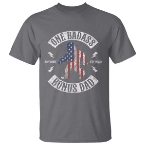 One Badass Bonus Dad T Shirt Vintage Bigfoot Stepdad Birthday Step Dad US Flag TS10 Charcoal Print Your Wear
