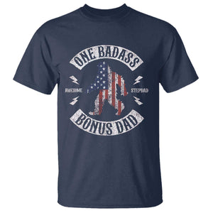 One Badass Bonus Dad T Shirt Vintage Bigfoot Stepdad Birthday Step Dad US Flag TS10 Navy Print Your Wear